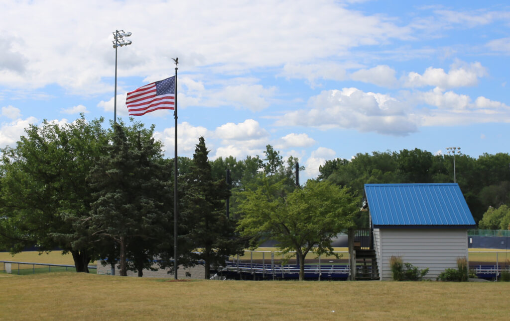 flag at baseball field